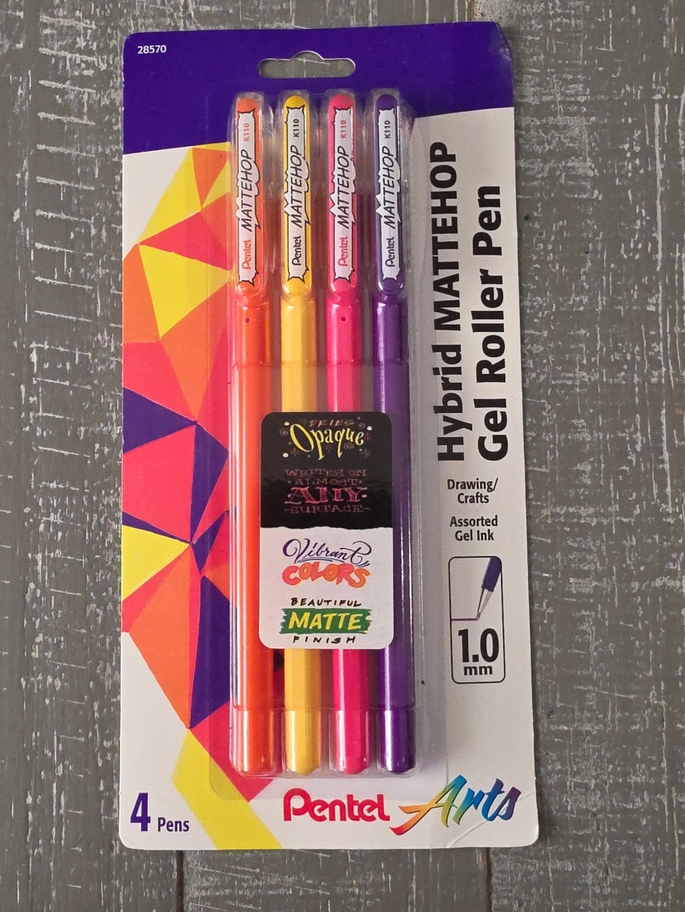 Pentel Arts Hybrid MATTEHOP Gel Roller Pens 1.0mm (4-Pack, Assorted Colors)